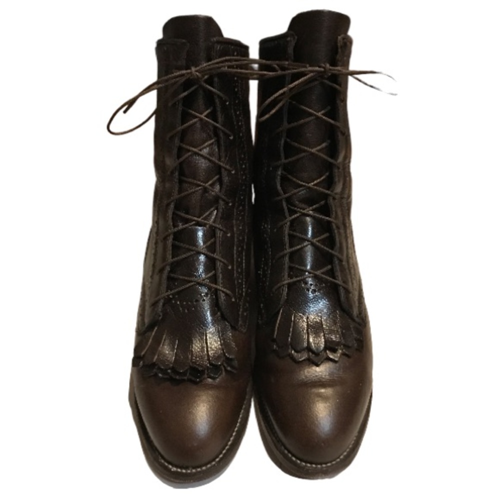VINTAGE JUSTIN KILTIE LACE UP BROWN LEATHER BOOTS
